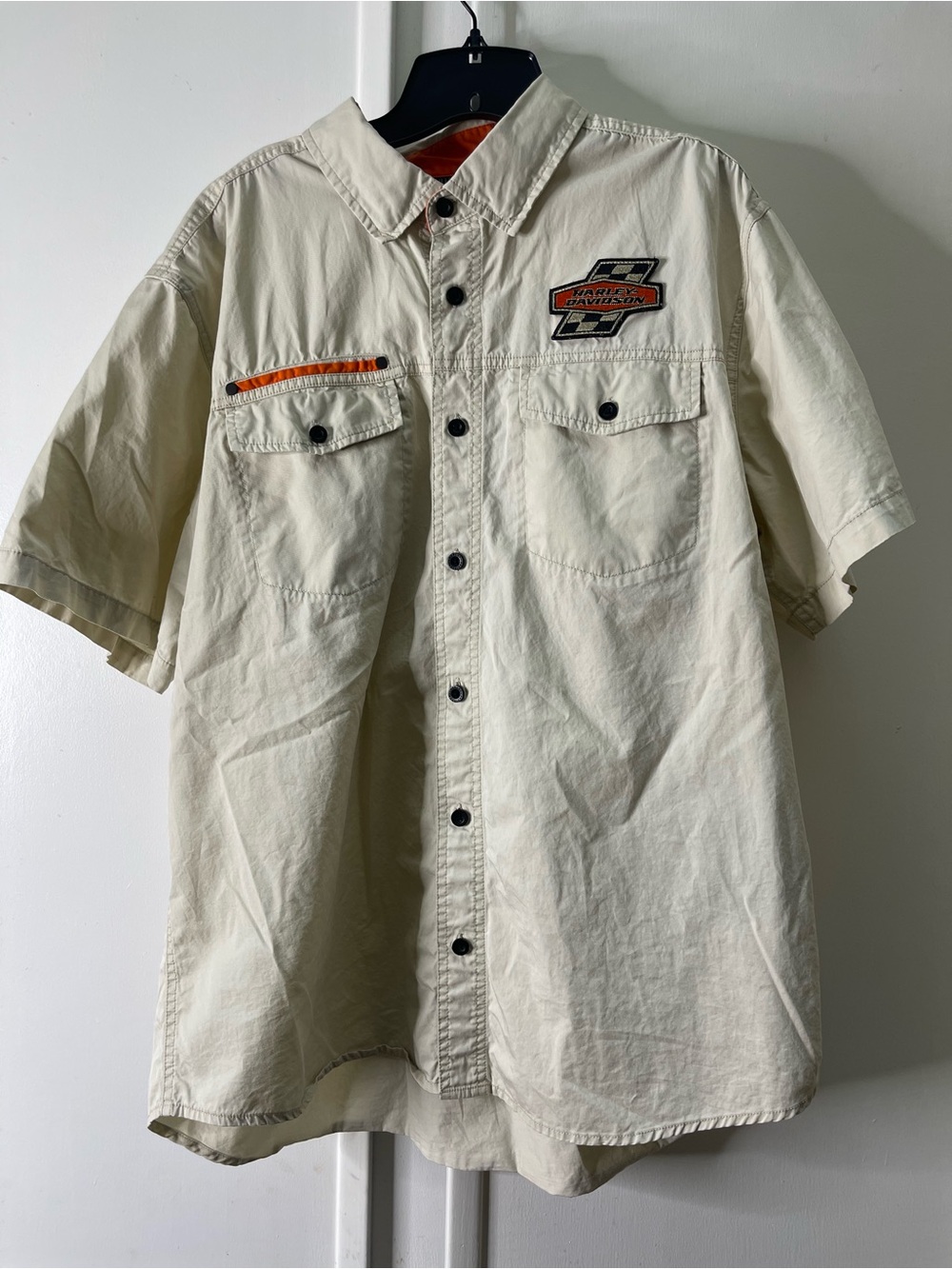 HARLEY DAVIDSON EMBROIDERED RACING STRIPE MECHANIC SHIRT SIZE XL